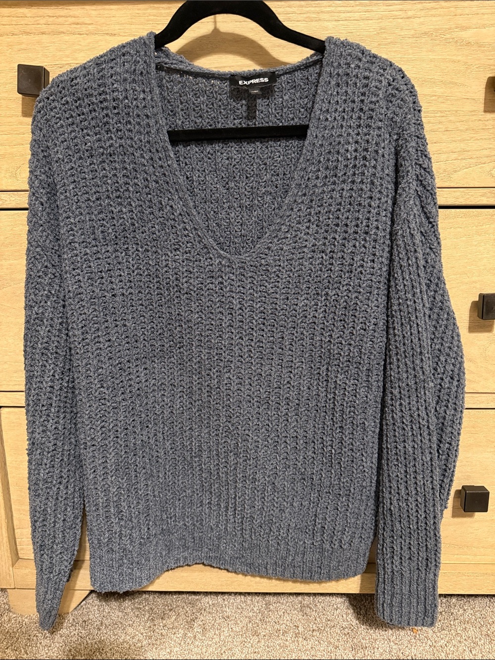 Express V-Neck Chunky Knit Sweater - Blue
